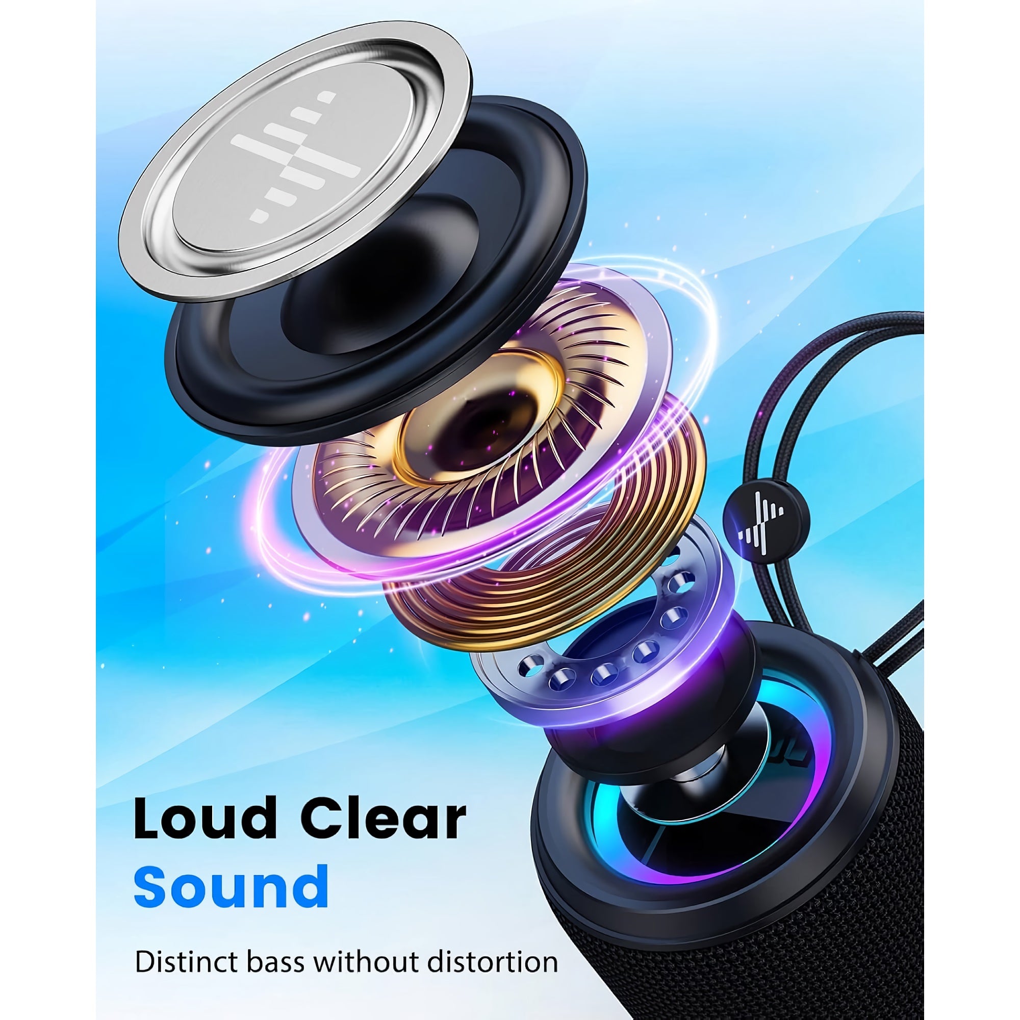 F20 RGB LED Wireless Speaker, Portable Blueooth Speaker with TWS, IPX5 Waterproof, LED Lights, TF Card Slot for Home, Travel, Parties, Beach (Black) F20 RGB LED Wireless Speaker, Portable Blueooth Speaker with TWS, IPX5 Waterproof, LED Lights, TF Card Slot for Home, Travel, Parties, Beach (Black)